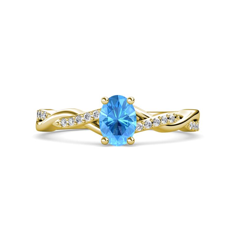 Stacie Desire Oval Cut Blue Topaz and Round Diamond Twist Infinity Shank Engagement Ring 