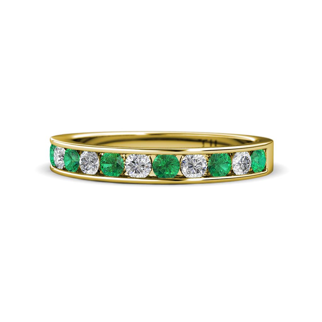 Kathiryn 2.70 mm Emerald and Diamond 11 Stone Wedding Band 