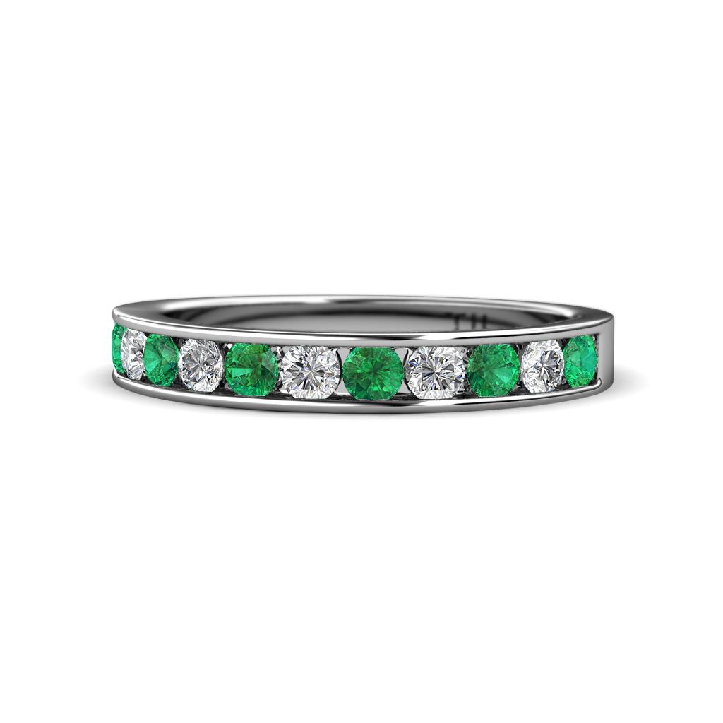 Kathiryn 2.70 mm Emerald and Diamond 11 Stone Wedding Band 