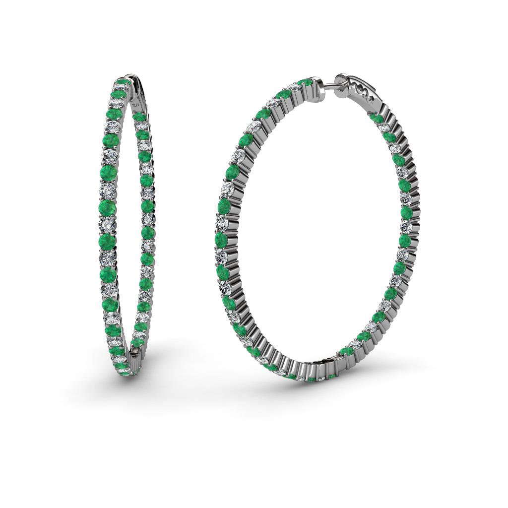 Carisa 2.10 ctw (1.80 mm) Inside Outside Round Emerald and Natural Diamond Eternity Hoop Earrings 
