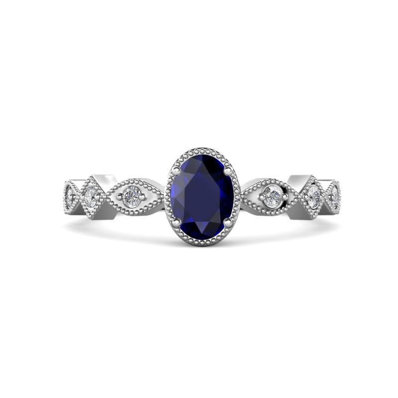 Jiena Desire Oval Cut Blue Sapphire and Round Diamond Engagement Ring 