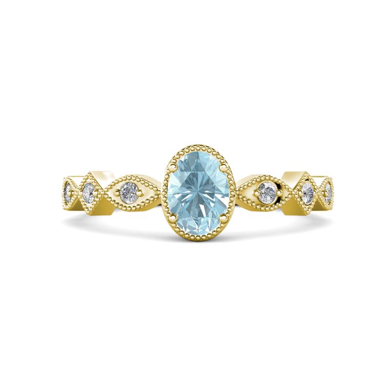 Jiena Desire Oval Cut Aquamarine and Round Diamond Engagement Ring 
