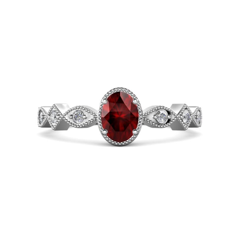 Jiena Desire Oval Cut Red Garnet and Round Diamond Engagement Ring 