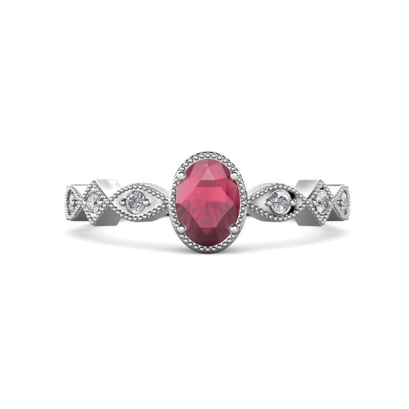 Jiena Desire Oval Cut Rhodolite Garnet and Round Diamond Engagement Ring 