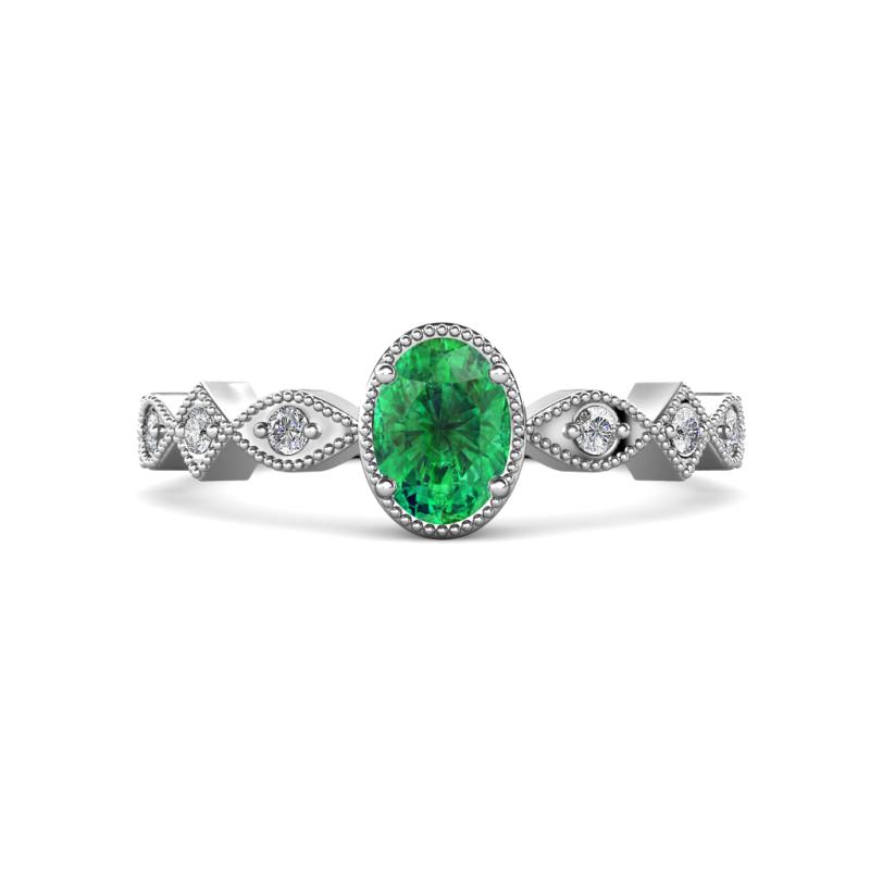 Jiena Desire Oval Cut Emerald and Round Diamond Engagement Ring 