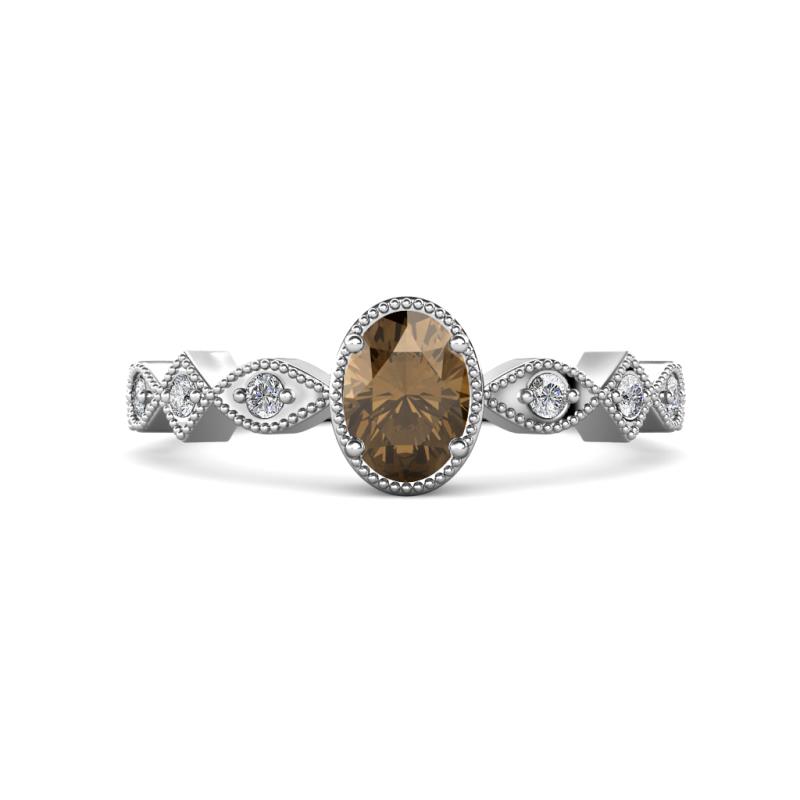 Jiena Desire Oval Cut Smoky Quartz and Round Diamond Engagement Ring 