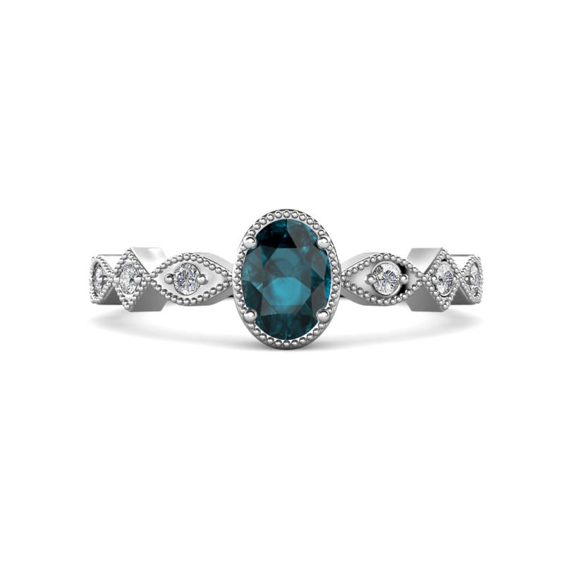 Jiena Desire Oval Cut London Blue Topaz and Round Diamond Engagement Ring 