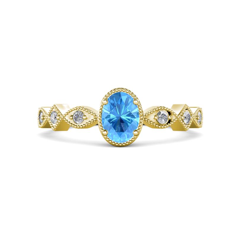 Jiena Desire Oval Cut Blue Topaz and Round Diamond Engagement Ring 