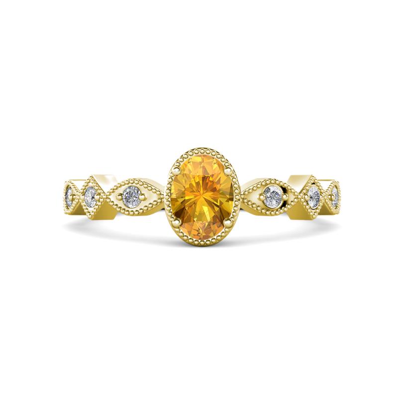 Jiena Desire Oval Cut Citrine and Round Diamond Engagement Ring 