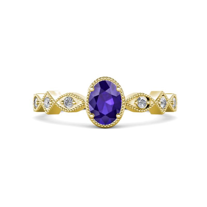 Jiena Desire Oval Cut Iolite and Round Diamond Engagement Ring 