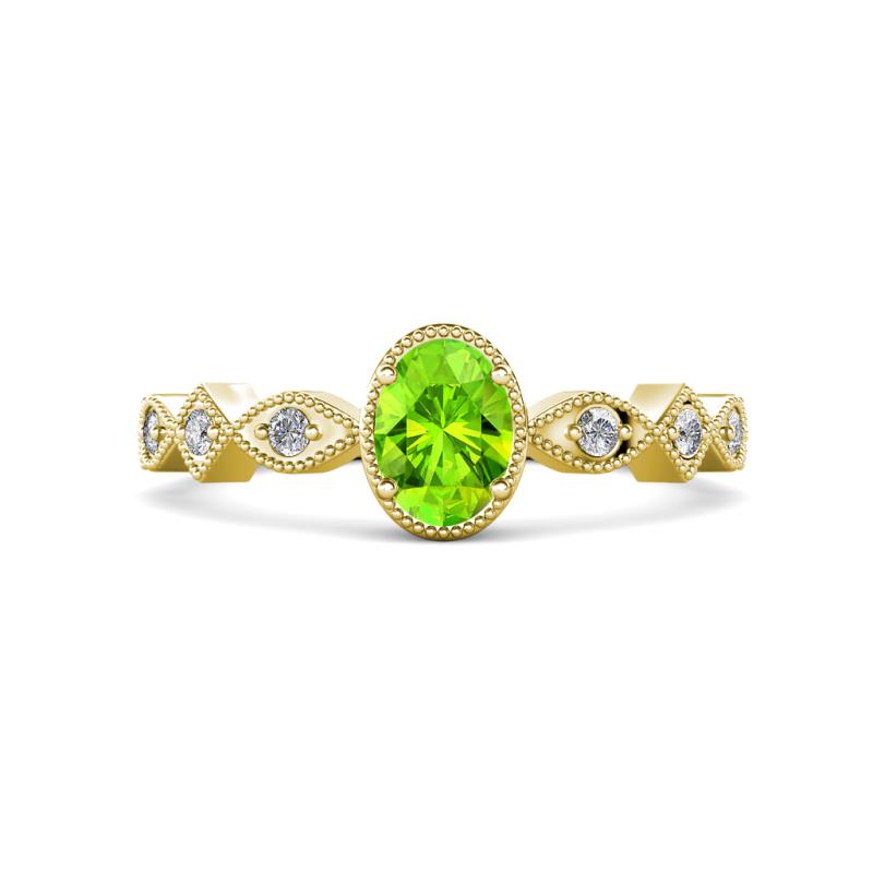 Jiena Desire Oval Cut Peridot and Round Diamond Engagement Ring 