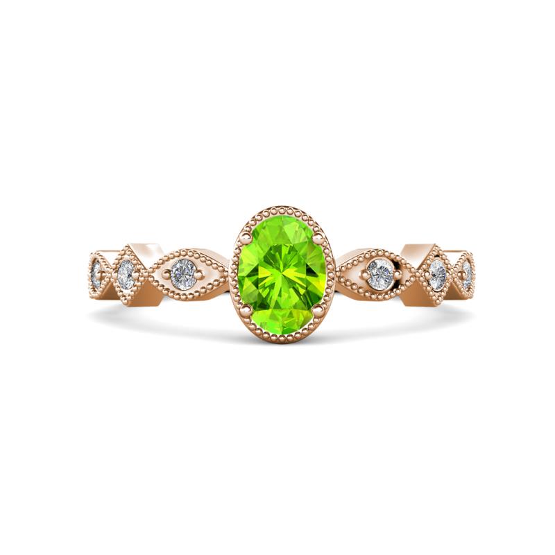 Jiena Desire Oval Cut Peridot and Round Diamond Engagement Ring 