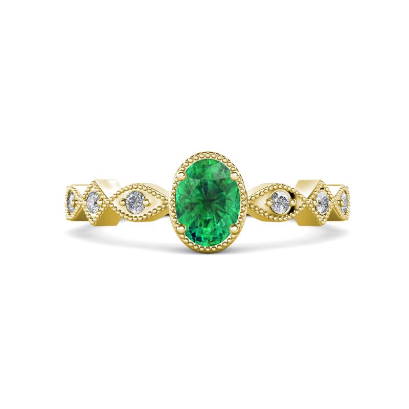 Jiena Desire Oval Cut Emerald and Round Diamond Engagement Ring 