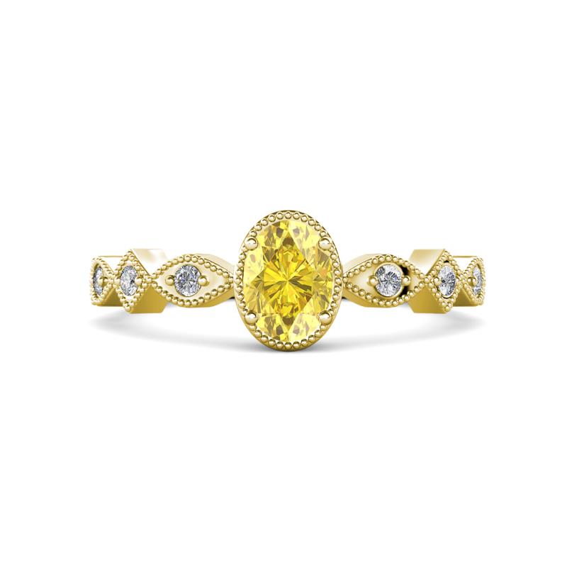 Jiena Desire Oval Cut Yellow Sapphire and Round Diamond Engagement Ring 