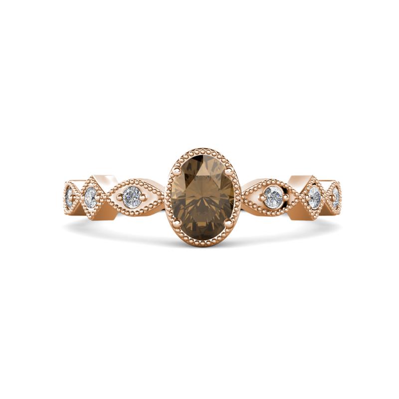 Jiena Desire Oval Cut Smoky Quartz and Round Diamond Engagement Ring 