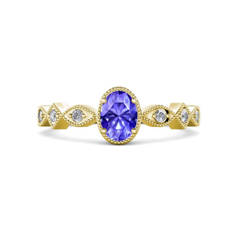 Jiena Desire Oval Cut Tanzanite and Round Diamond Engagement Ring 