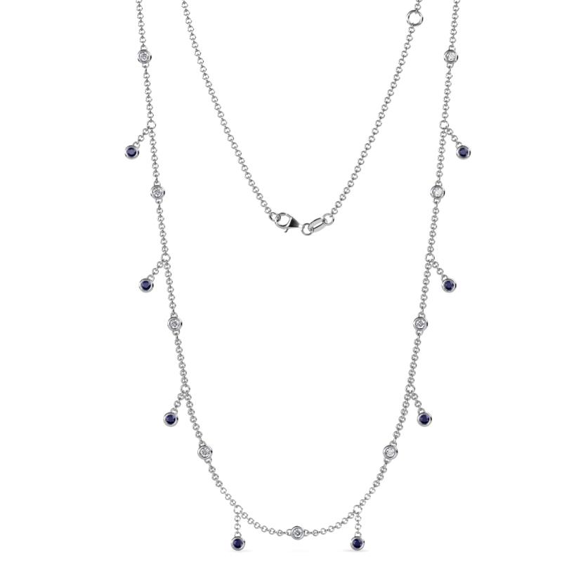 Belina (17 Stn/2mm) Round Blue Sapphire and Diamond Drop Station Necklace 