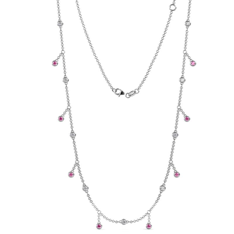 Belina (17 Stn/2mm) Round Pink Sapphire and Diamond Drop Station Necklace 