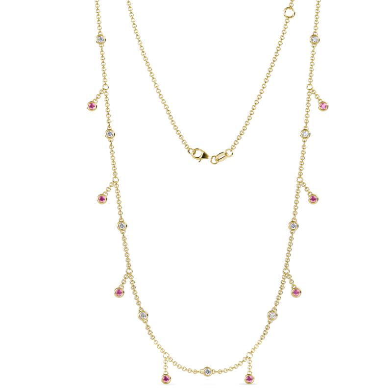 Belina (17 Stn/2mm) Round Pink Sapphire and Diamond Drop Station Necklace 