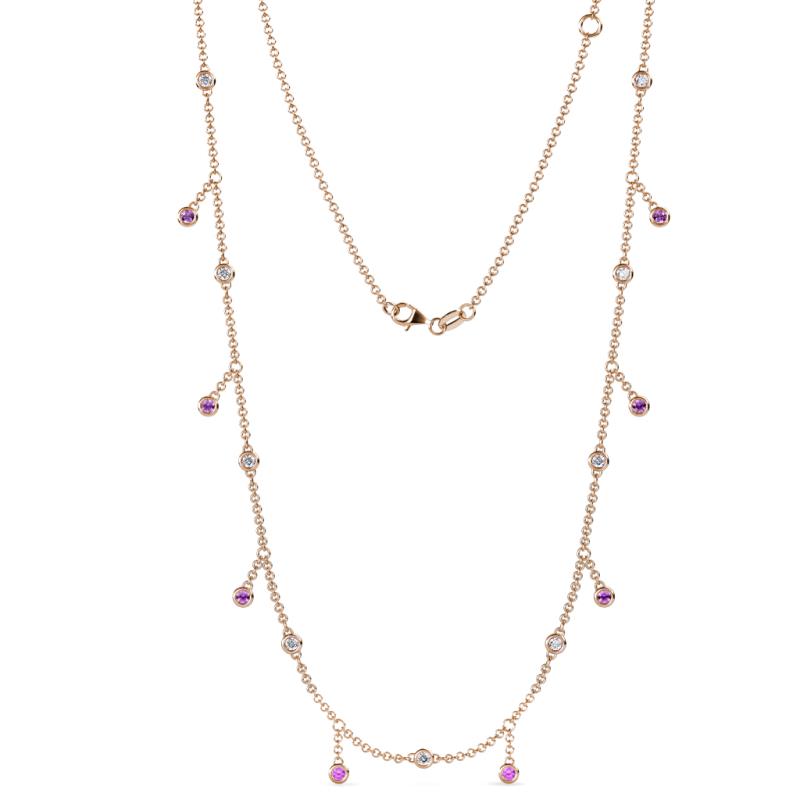 Belina (17 Stn/2mm) Round Amethyst and Diamond Drop Station Necklace 
