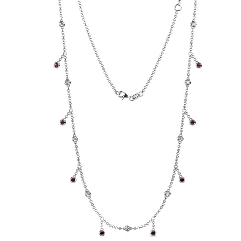 Belina (17 Stn/2mm) Round Red Garnet and Diamond Drop Station Necklace 
