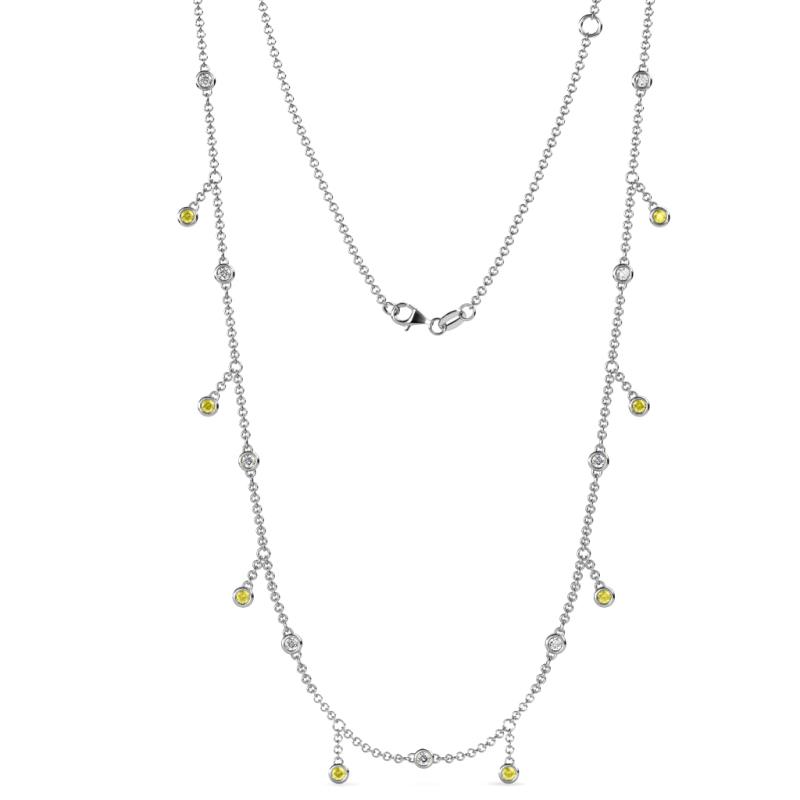 Belina (17 Stn/2mm) Round Yellow Sapphire and Diamond Drop Station Necklace 