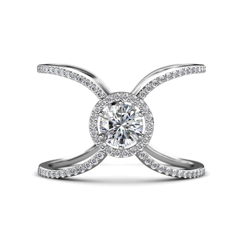 Carole Rainbow Round Diamond Criss Cross X Halo Engagement Ring 