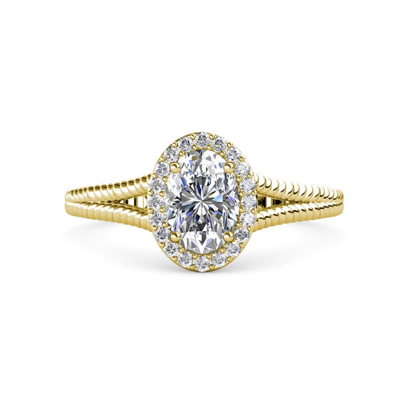 Deborah Desire Oval Cut Diamond Twist Rope Split Shank Halo Engagement Ring 