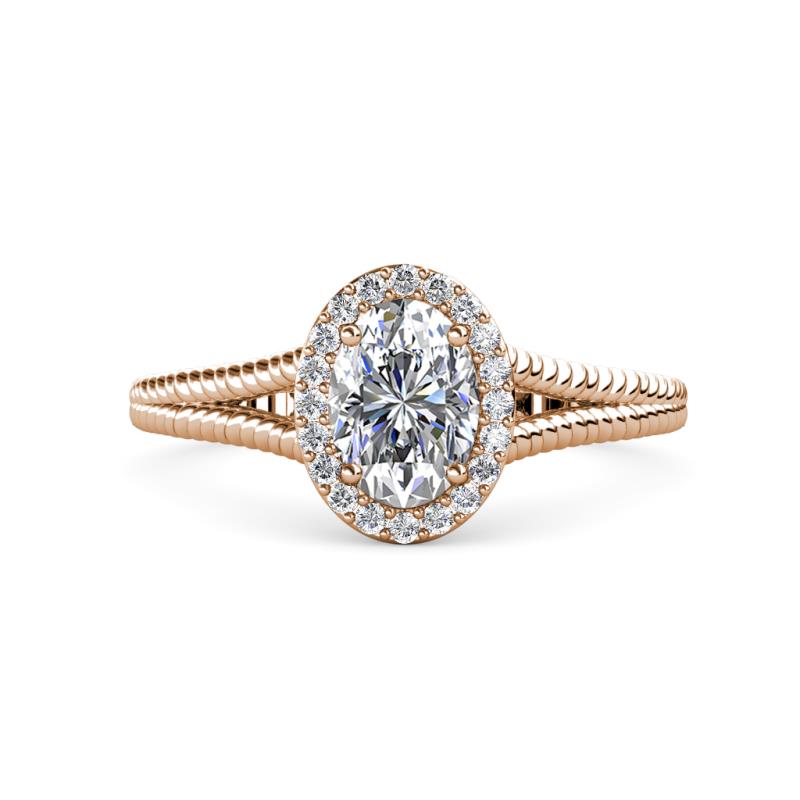 Deborah Desire Oval Cut Diamond Twist Rope Split Shank Halo Engagement Ring 