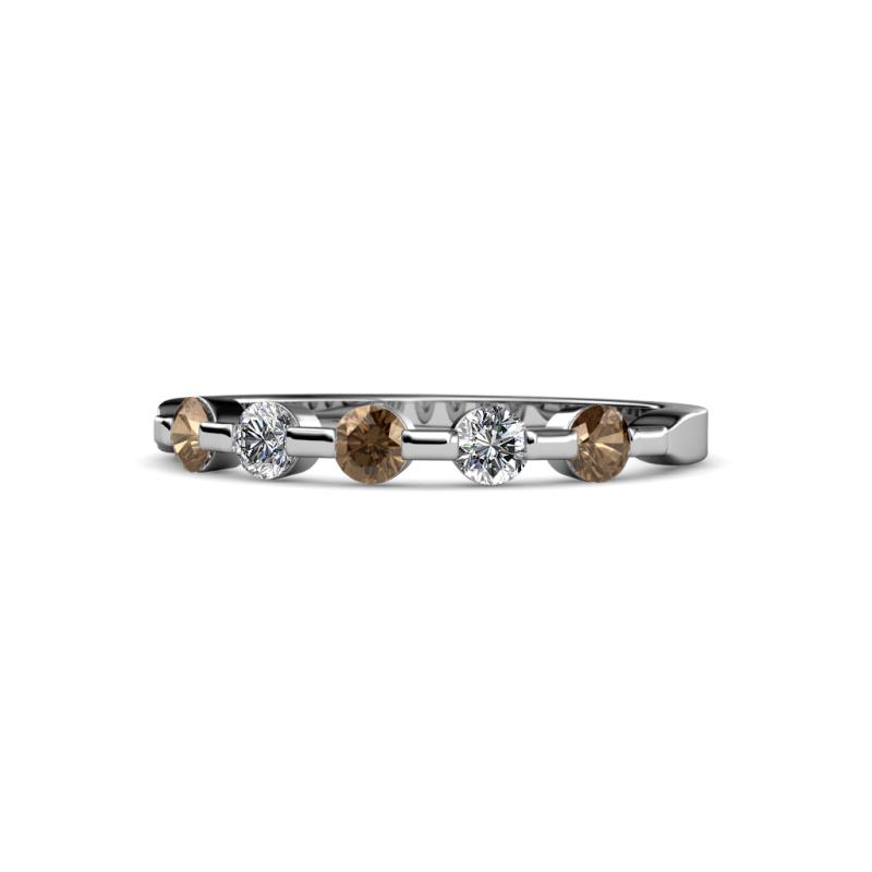 Keva 2.60 mm Smoky Quartz and Diamond 5 Stone Wedding Band 