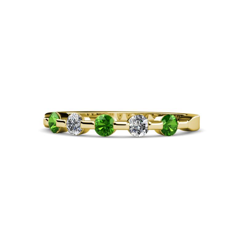 Keva 2.60 mm Green Garnet and Lab Grown Diamond 5 Stone Wedding Band 