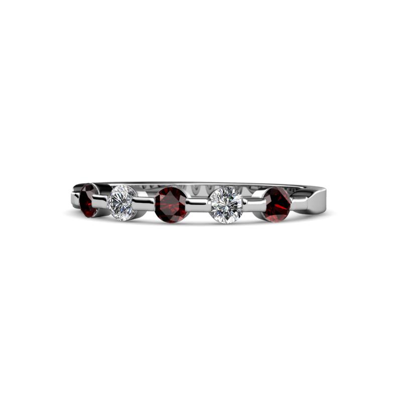 Keva 2.60 mm Red Garnet and Lab Grown Diamond 5 Stone Wedding Band 