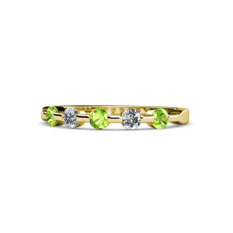 Keva 2.60 mm Peridot and Diamond 5 Stone Wedding Band 