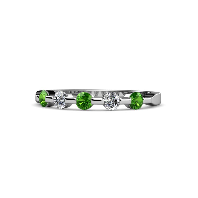 Keva 2.60 mm Green Garnet and Diamond 5 Stone Wedding Band 