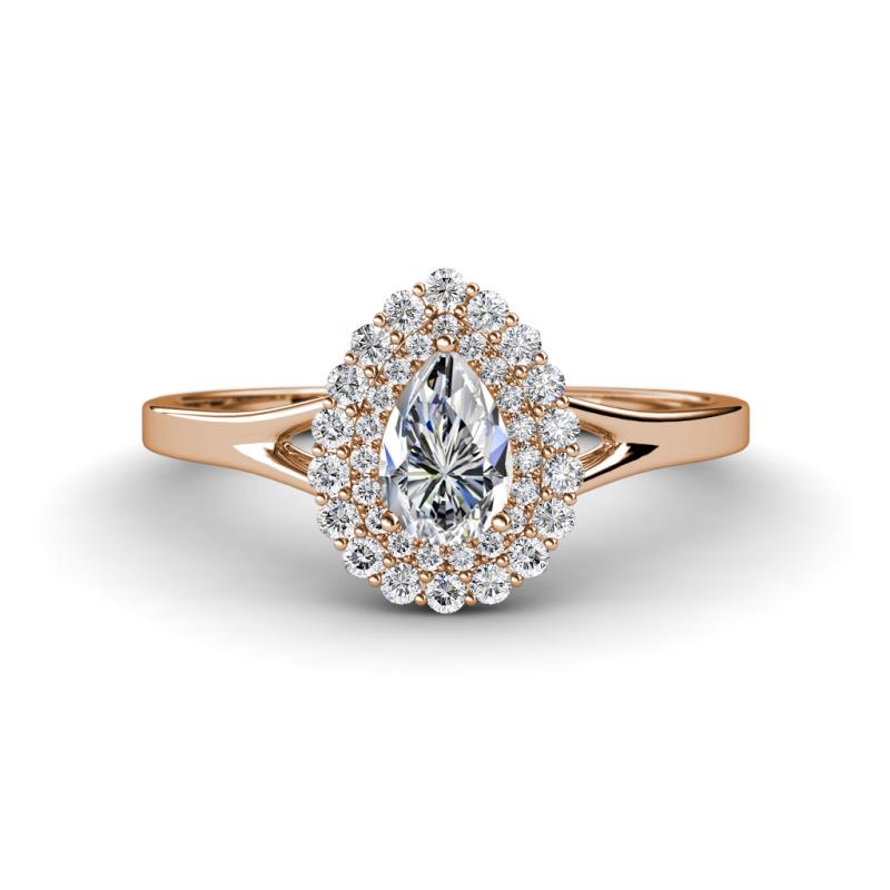 Kristen Rainbow Pear Cut Diamond Halo Engagement Ring 