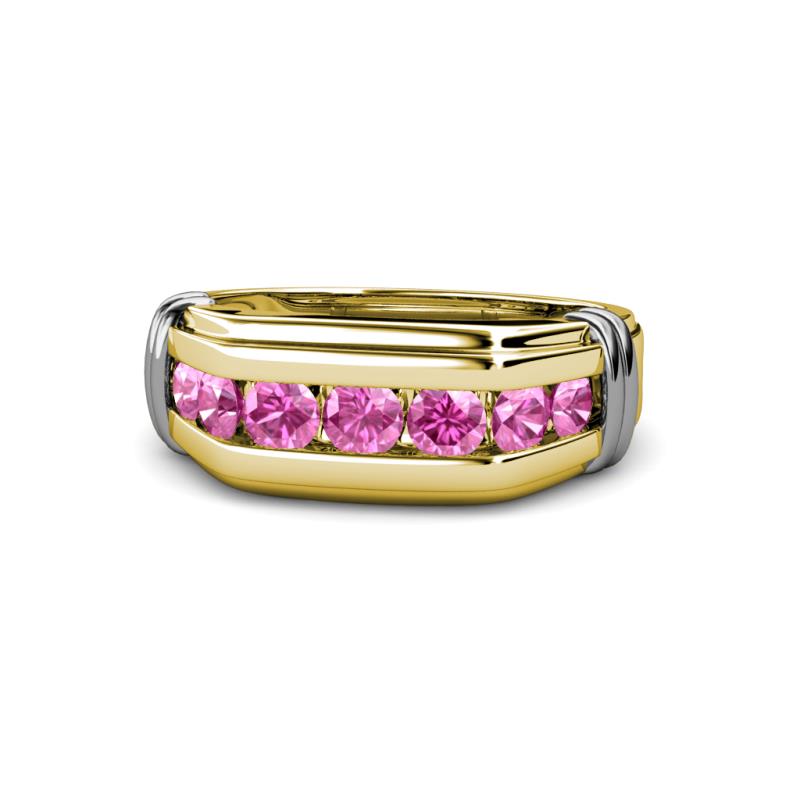 Brad Round Pink Sapphire 7 Stone Men Wedding Ring