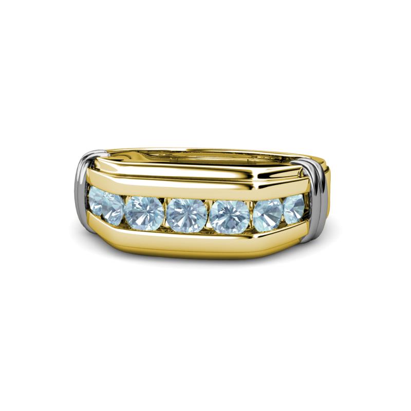 Brad Round Aquamarine 7 Stone Men Wedding Ring