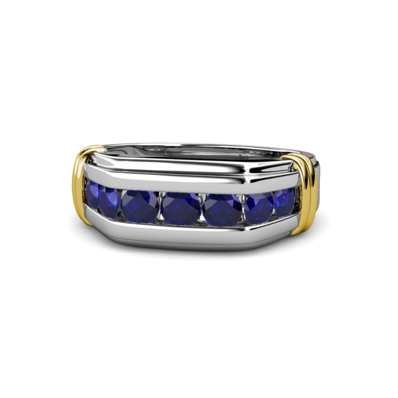 Brad Round Blue Sapphire 7 Stone Men Wedding Ring