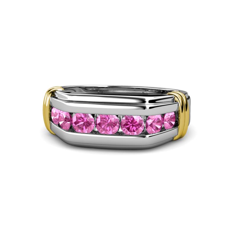 Brad Round Pink Sapphire 7 Stone Men Wedding Ring