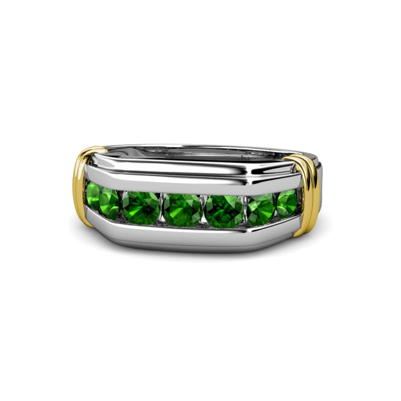 Brad Round Green Garnet 7 Stone Men Wedding Ring