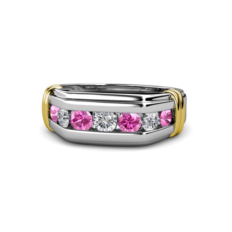 Brad Round Pink Sapphire and Diamond 7 Stone Men Wedding Ring 