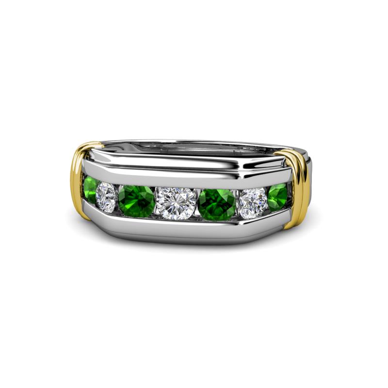 Brad Round Green Garnet and Diamond 7 Stone Men Wedding Ring 