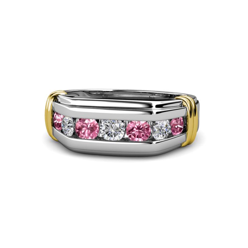 Brad Round Pink Tourmaline and Diamond 7 Stone Men Wedding Ring 