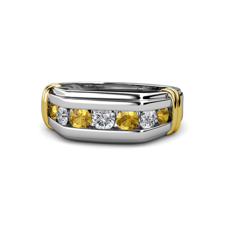Brad Round Citrine and Diamond 7 Stone Men Wedding Ring 