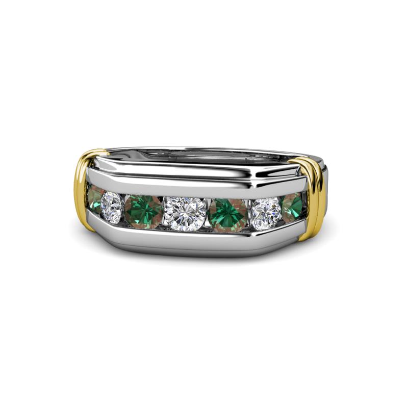 Brad Round Created Alexandrite and Diamond 7 Stone Men Wedding Ring 