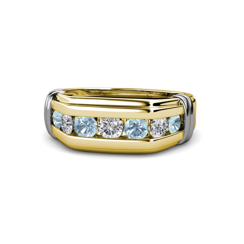 Brad Round Aquamarine and Diamond 7 Stone Men Wedding Ring 