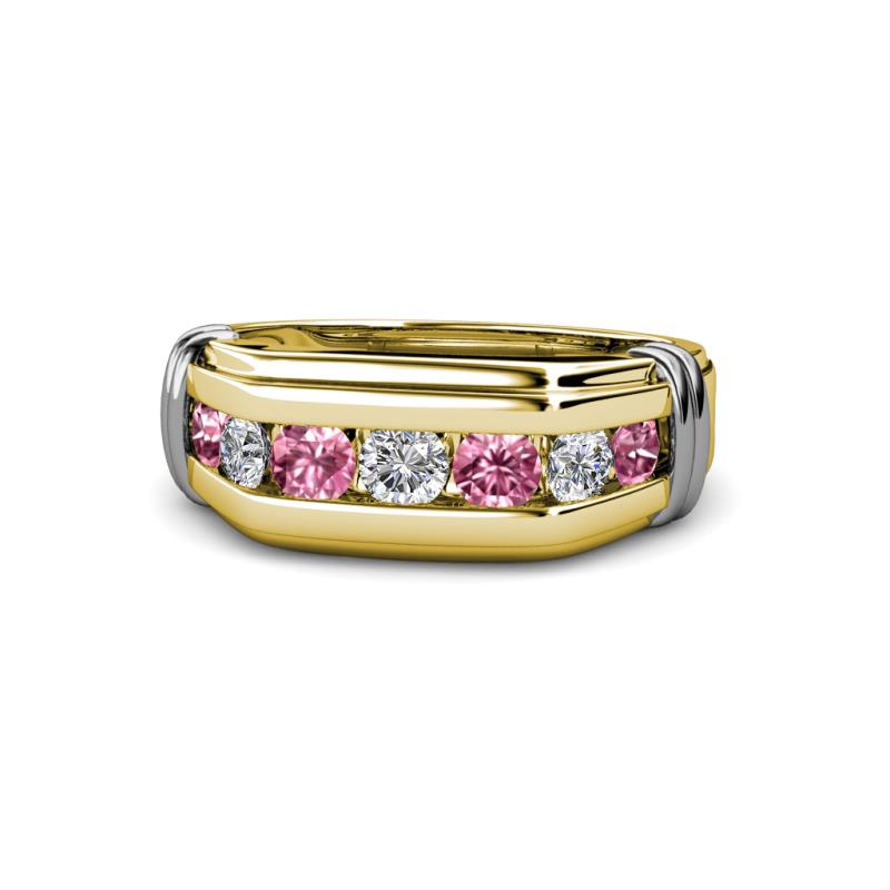 Brad Round Pink Tourmaline and Diamond 7 Stone Men Wedding Ring 