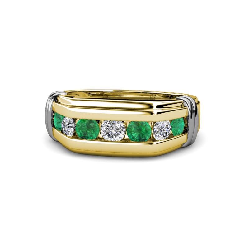 Brad Round Emerald and Diamond 7 Stone Men Wedding Ring 