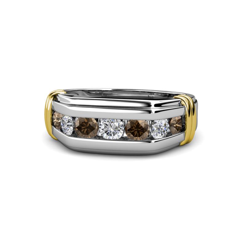 Brad Round Smoky Quartz and Diamond 7 Stone Men Wedding Ring 