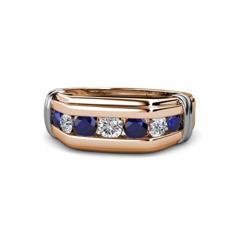 Brad Round Blue Sapphire and Diamond 7 Stone Men Wedding Ring 